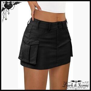 Low Rise Cargo Mini Skirt Denim Dress with Pockets Cotton Spandex